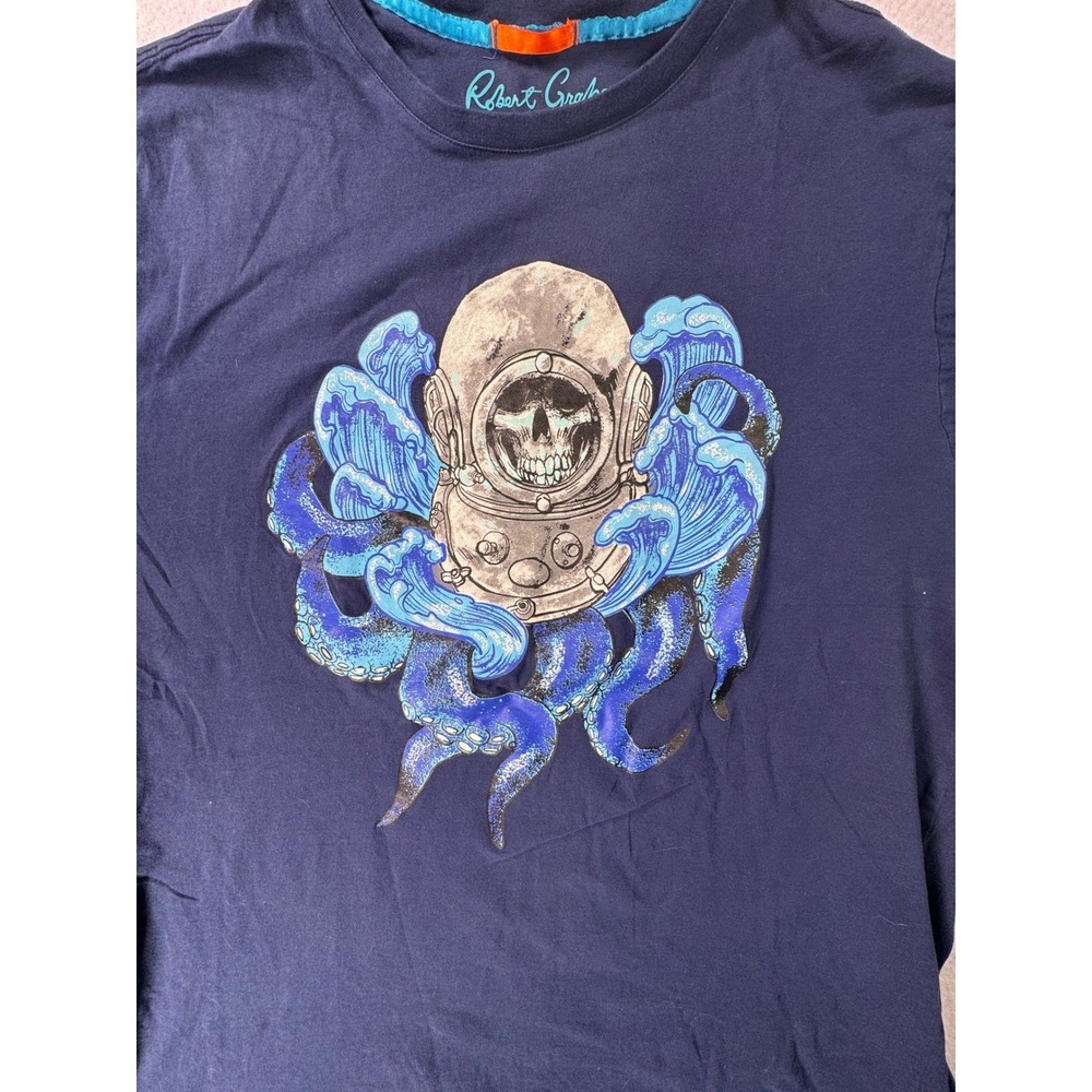 Robert Graham Mens Navy Blue Octopus Diver Skull Graphic T-Shirt 1XL Cotton Tee - Picture 5 of 7